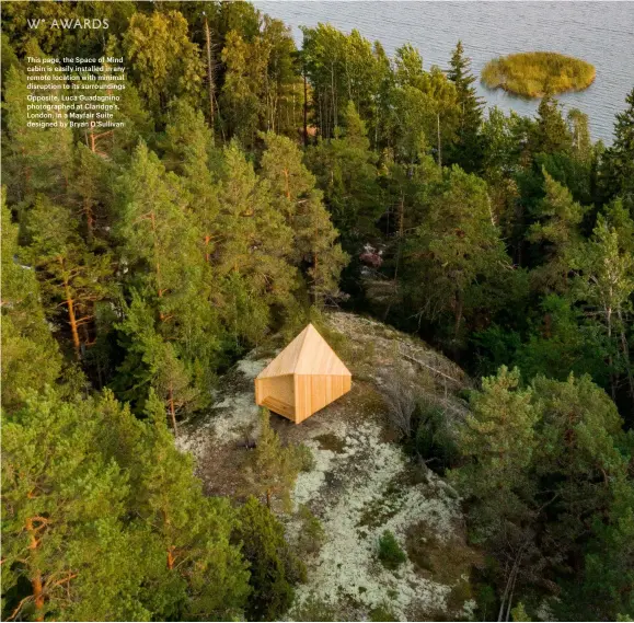  ?? ?? This page, the Space of Mind cabin is easily installed in any remote location with minimal disruption to its surroundin­gs Opposite, Luca Guadagnino photograph­ed at Claridge’s, London, in a Mayfair Suite designed by Bryan O’sullivan