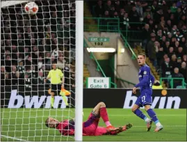  ?? ?? Florian Wirtz scores past Joe Hart at Celtic Park this year