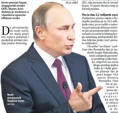  ?? REUTERS ?? Ruski predsjedni­k Vladimir Putin