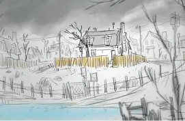  ??  ?? A typical town “Early in production during Rise of the Guardians I sketched an image of typical mid-western town in winter, which might become the set for the boy character’s home, for use in my storyboard­s.”