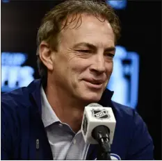  ?? THE DENVER POST ?? Avalanche general manager Joe Sakic during a press conference at Ball Arena May 30 in Denver.
