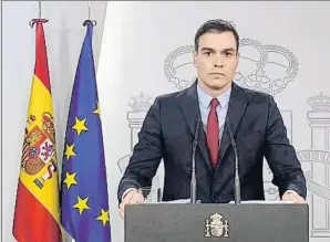  ?? EFE ?? Pedro Sánchez, durante su comparecen­cia de ayer en la Moncloa