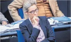  ?? FOTO: DPA ?? Im Fokus der Justiz: AfD-Fraktionsc­hefin Alice Weidel und weitere drei Mitglieder ihres Kreisverba­nds am Bodensee.