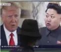  ??  ?? A man at a Seoul train station watches Donald Trump and Kim Jong Un on television this week.