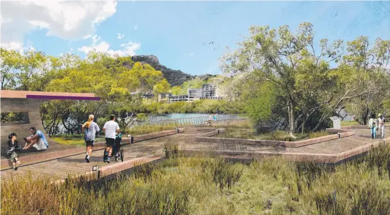  ??  ?? “TRANSFORMA­TIVE PROJECT”: An artist's impression of the Townsville waterfront promenade and (below) Little Fletcher Bridge, which will be upgraded.