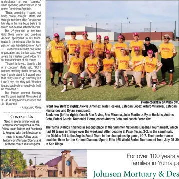  ?? PHOTO COURTESY OF FARON OWL ?? Front row (left to right): Alexys Jimenez, Nate Hoskins, Esteban Lopez, Arturo Villarreal, Esteban Hernandez and Dylan Sempsrott. Back row (left to right): Coach Ron Arviso, Eric Miranda, Julio Martinez, Ryan Hoskins, Andres Cota, Rafael Garcia,...