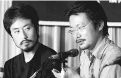  ??  ?? Yasuda (left) and human rights activist Nobutaka Watanabe speak at the Foreign Correspond­ents’ Club of Japan in Tokyo in this file picture. — Reuters photo