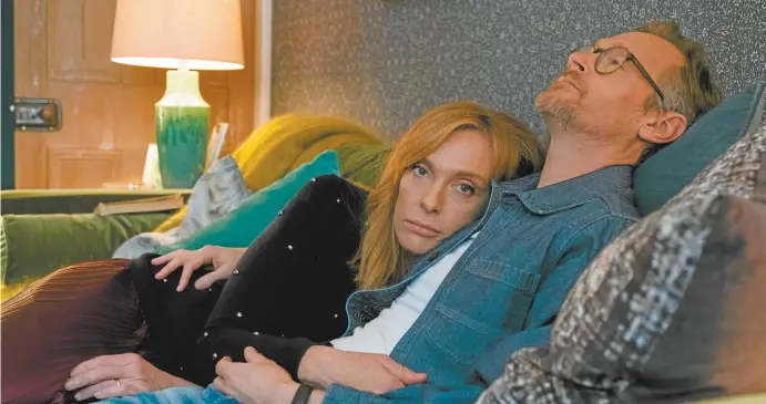  ??  ?? Toni Collette and Steven Mackintosh as Joy and Alan in Wanderlust (above), and Collette(facing page).