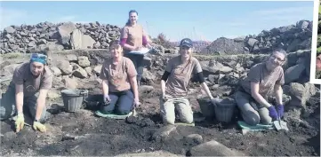  ??  ?? Discovery TayLP community volunteers digging at Moredun Top hillfort, Moncreiffe Hill. Inset above, Castle Law at Abernethy