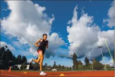  ?? SHMUEL THALER – SANTA CRUZ SENTINEL ?? Itseemsthe sky is the limit for St. Francis junior Julian Vargas as he separates himself from therestof the field on Thursday during his individual victory at the cross country meet at Santa Cruz High.