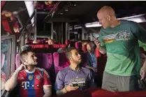  ?? PHOTO COURTESY OF WARNER BROS. PICTURES VIA AP ?? Spencer Stone (from left), Anthony Sadler and Alex Skarlatos in a scene from “The 15:17 to Paris.”