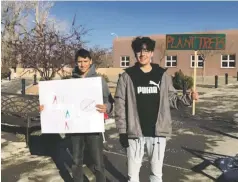  ?? COURTESY PHOTO ?? LEFT:
In April during Earth Day at Taos Pueblo, Vista Grande High School students Raquel, Dominica and Carolyn taught other students and community members the importance of not using styrofoam containers.