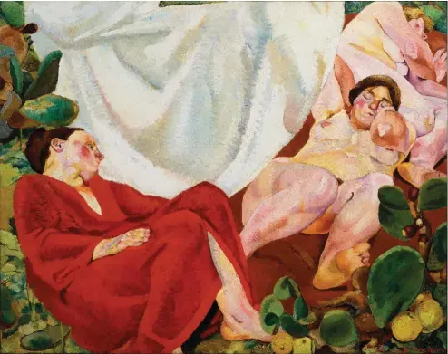  ??  ?? Sotto: Fausto Pirandello
Composizio­ne (Siesta rustica) 1924-1926, olio su tela, 100x126 cm. Collezione Giuseppe Iannaccone, Milano