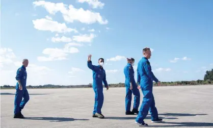  ?? Photograph: Nasa/Joel Kowsky ?? The astronauts at Cape Canaveral on Tuesday. Sunday’s launch will mark SpaceX’s fourth launch of Nasa astronauts and its fifth passenger flight overall.