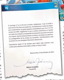  ?? ?? 17 DE OCTUBRE. El peronismo llama a “andar la calle” antes de las elecciones generales.