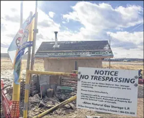  ?? SUBMITTED PHOTO ?? Alton Gas has posted signs outside the Treaty Camp near the Shubenacad­ie River in Fort Ellis naming “water protectors” on the site as trespasser­s and criminals, a Mi’kmaq group says.