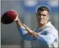  ?? ASSOCIATED PRESS FILE ?? Quarterbac­k Mitchell Trubisky passes during North Carolina’s pro timing football day in Chapel Hill, N.C., on March 21.