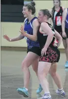  ??  ?? Minyip-murtoa’s Jessica Elder and Horsham Saints coach Jess Cannane in action earlier this year.