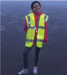  ??  ?? Enya Chrystal from Lower Rosses pictured at 5.40am taking part in Darkness into Light sunrise walk in aid of Pieta House last Saturday.