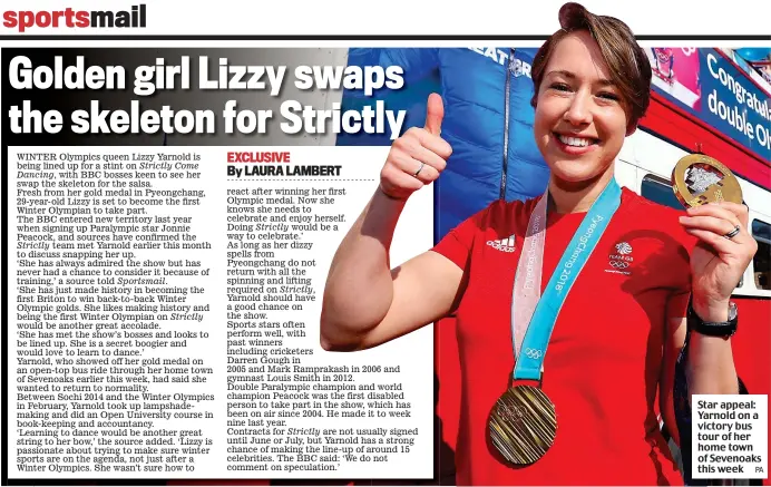  ?? PA ?? Star appeal: Yarnold on a victory bus tour of her home town of Sevenoaks this week