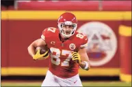  ?? Charlie Riedel / Associated Press ?? Re-signing TE Travis Kelce is one of the key moves that helped the Chiefs get back to the Super Bowl.