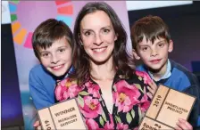  ??  ?? Jennifer Page (centre) from Go Greener with Grangecon with her sons Sean (left) and Tom at the Spark Change awards.