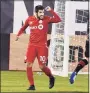  ?? Jessica Hill / Associated Press ?? Toronto FC’s Alejandro Pozuelo, left, pumps his fist after scoring a penalty goal against the New York Red Bulls earlier this month at Rentschler Field.