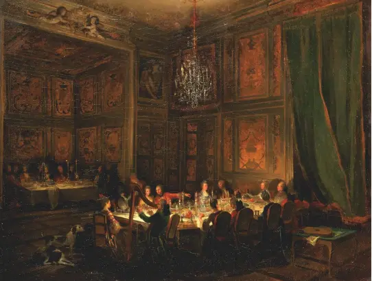  ??  ?? Fig 8: Dining à la française: The Supper of Prince de Conti at the Temple (1766) by Michel-barthéleme­y Olliver