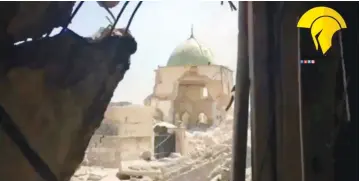  ?? (Reuters) ?? THIS STILL IMAGE taken from a video shows the destroyed Grand al-Nuri Mosque site in Mosul yesterday.