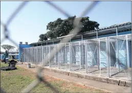  ??  ?? Kennels in Isipingo Metro, where the dogs sourced from Denel will remain until they are ready for active duty. Five inactive donated dogs are at present kept there, without being able to socialise with other dogs or humans.