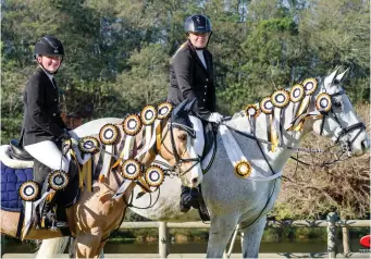  ??  ?? Nicole du Plessis (left), who competed on her two ponies, Hat Swenk and Noontide, pictured with Panagiota Tyropolis on Rathmore Two For The Show.