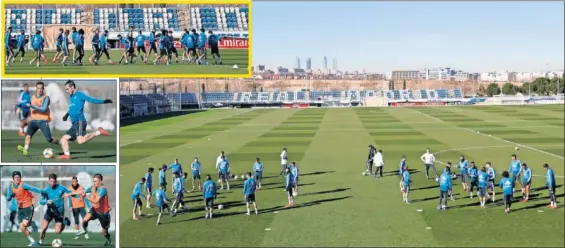  ??  ?? BUEN HUMOR MATINAL. El Real Madrid se entrenó por la mañana en Valdebebas entre sonrisas y buen ambiente general. El equipo tiene otra cara.