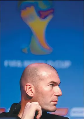  ?? SERGIO MORAES / RUETERS ?? Zinedine Zidane, who starred for France in the 1998 World Cup, addresses the media ahead of the 2014 World Cup draw at Costa do Sauipe resort in Brazil on Thursday.