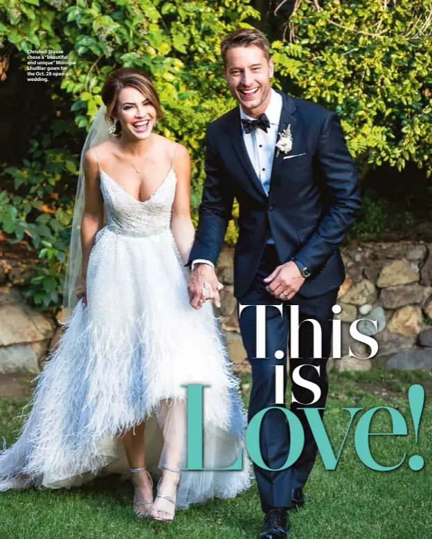  ??  ?? Chrishell Stause chose a “beautiful and unique” Monique Lhuillier gown for the Oct. 28 open-air wedding.