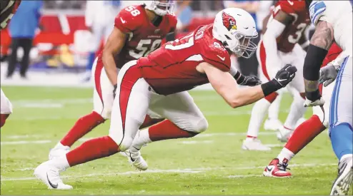  ?? Kevin Abele / Icon Sportswire via Getty Images ?? Cardinals defensive end Zach Allen rushes against the Lions at State Farm Stadium in Glendale, Ariz.