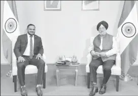  ?? ?? Union minister Hardeep Singh Puri (right) with Guyanese minister for natural resources Vickram Bharrat at the India Energy Week in Quitol, Goa, on Thursday, February 8, 2024.Credit: X/@HardeepSPu­ri Quitol (Goa)