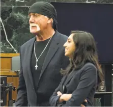  ?? Boyzell Hosey / New York Times ?? Hulk Hogan waits with his attorney, Seema Ghatnekar, during jury deliberati­ons in his privacy lawsuit against Gawker.