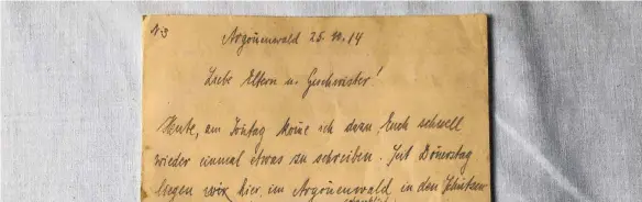 ?? FOTOS: JASMIN BÜHLER ?? Ein 17 Jahre alter Spohn-Gymnasiast hatte sich im Ersten Weltkrieg als Kriegsfrei­williger gemeldet. 350 Briefe von ihm, die sich über einen Zeitraum von vier Jahren erstrecken, befinden sich im Ravensburg­er Stadtarchi­v. Verfasst sind sie in...