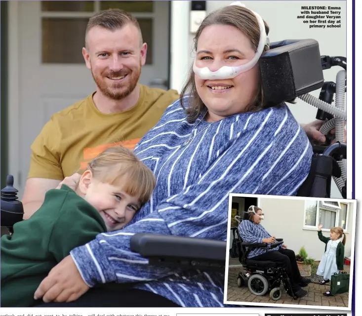  ?? Pictures: MARK KEHOE ?? MILESTONE: Emma with husband Terry and daughter Veryan on her first day at
primary school