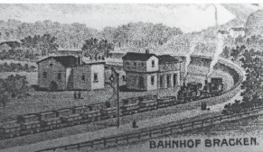  ?? FOTO: ARCHIV LOKSCHUPPE­N  ?? Postkarte vom Bahnhof am Bracken im Düsseltal. Von hier aus zogen die Dampflokom­otiven die schweren Kalkloren mühevoll (über das„Hölle“genannte Steilstück) zur Hochdahler Höhe hinauf.