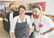  ?? PIERRE OBENDRAUF FILES ?? “We felt the parameters put in place by the government are more for larger restaurant­s,” says Emma Cardarelli, executive chef/co-owner of Elena and Nora Gray, with Ryan Gray, left, and Marley Sniatowsky.