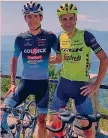  ??  ?? Coppia Antonio Tiberi, 19 anni, e Vincenzo Nibali, 35, ieri in bici