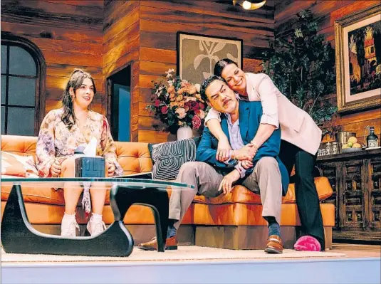  ?? Jeff Lorch ?? ISABELLA GOMEZ, from left, Carlos Gómez and Lana Parrilla star as a wealthy family in Gloria Calderón Kellett’s “One of the Good Ones” at Pasadena Playhouse.