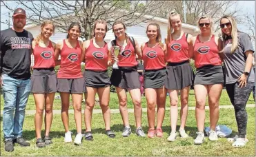  ?? Contribute­d ?? The Cedartown High School girls’ tennis team poses with the region runner-up trophy after battling in the Region 7-4A tournament last week at Lakeshore Park in Dalton.