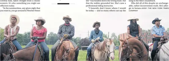  ?? Concrete Cowboy. ?? From left, Ivannah-Mercedes, Lorraine Toussaint, Idris Elba, Caleb McLaughlin, Jamil ‘Mil’ Prattis and Cliff ‘Method Man’ Smith in