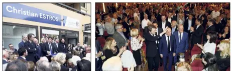  ?? (Photos Frantz Bouton et Gilles Traverso) ?? Après l’inaugurati­on de la nouvelle permanence à Nice de Christian Estrosi rue Gioffredo, François Baroin a été acclamé à Cannes lors de son meeting, hier soir.