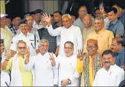  ?? SANTOSH KUMAR/HT PHOTO ?? JD(U) and BJP candidates with chief minister Nitish Kumar after filing their nomination papers at the Vidhan Sabha in Patna on Thursday.