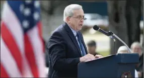  ?? The Sentinel-Record/Mara Kuhn ?? KEYNOTE ADDRESS: Gregory Foster, former reconnaiss­ance platoon leader of the Vietnam War and current faculty member at Industrial College of the Armed Forces, speaks during the Veterans Day Service at the Garland County Veterans Memorial and Military...