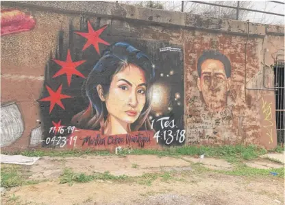  ?? CINDY HERNANDEZ/SUN-TIMES ?? Artist Milton Coronado started this mural Sunday at 16th Street and Newberry Avenue in Pilsen. It honors Marlen Ochoa-Lopez, a 19-year-old pregnant woman killed last month.