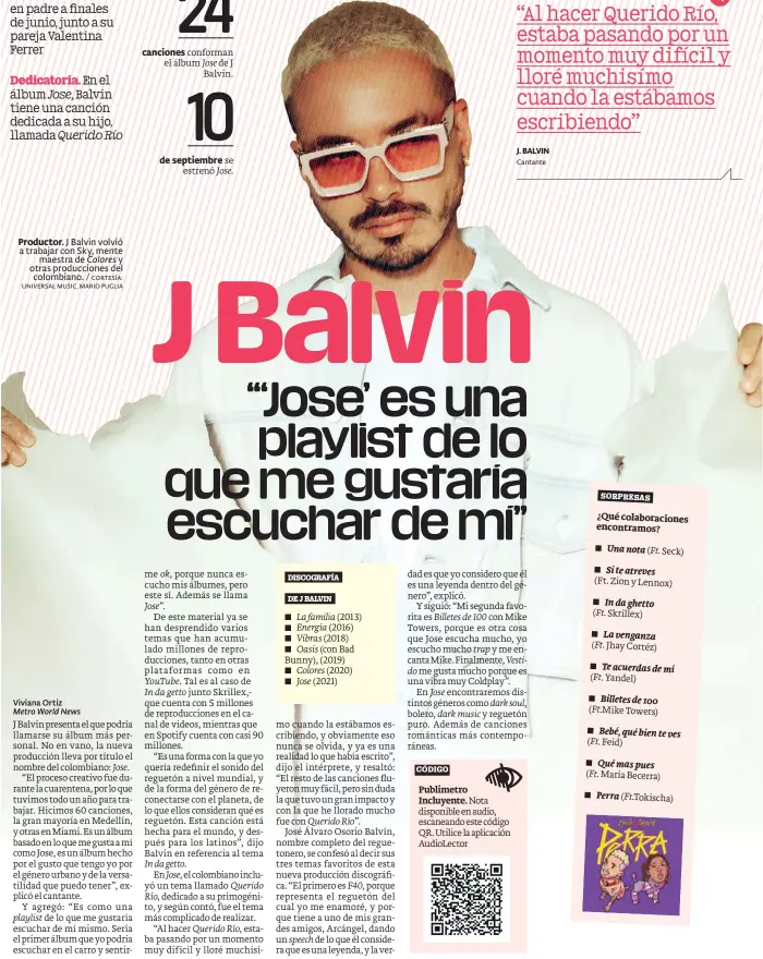  ?? CORTESÍA: UNIVERSAL MUSIC, MARIO PUGLIA ?? Productor. J Balvin volvió a trabajar con Sky, mente maestra de Colores y otras produccion­es del colombiano. /